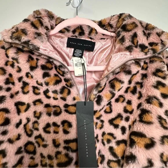 Pink Victoria's Secret Leopard Cheetah Fur Zip Teddy Bomber Jacket NWT - Picture 9 of 9